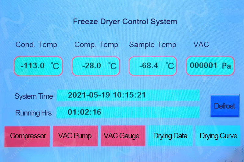 LGJ-10 Freeze Dryer Controller Screen